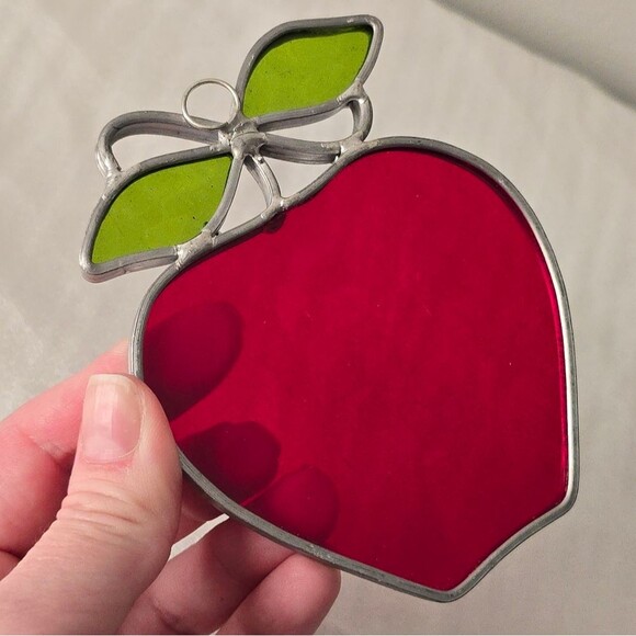Vintage Stained Glass Red Apple Suncatcher Wall Hanging Ornament - Picture 3 of 8